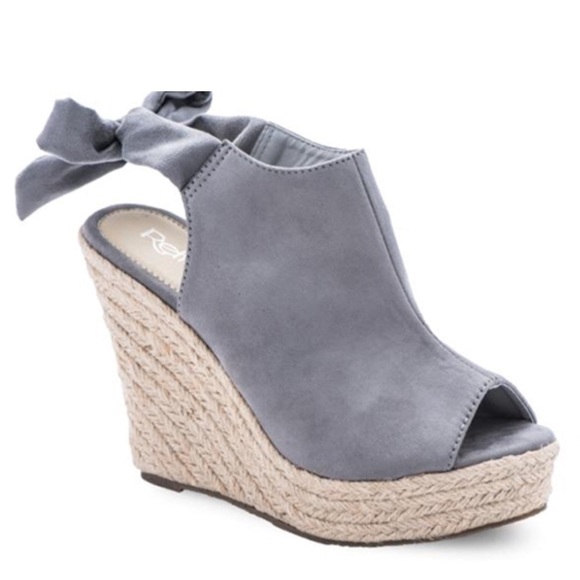 HP! Gray Vegan Suede Wedge Sandal Espadrilles - Picture 3 of 5